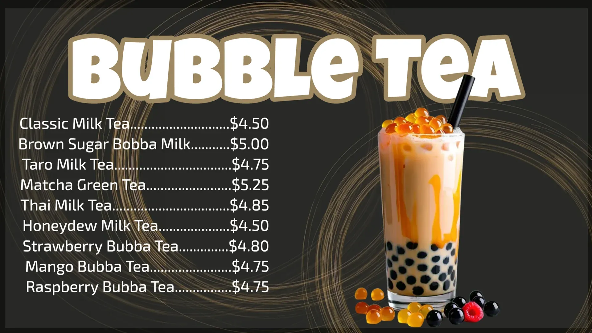 Bubble Tea: Digital-Signage-Vorlage für Gastronomie