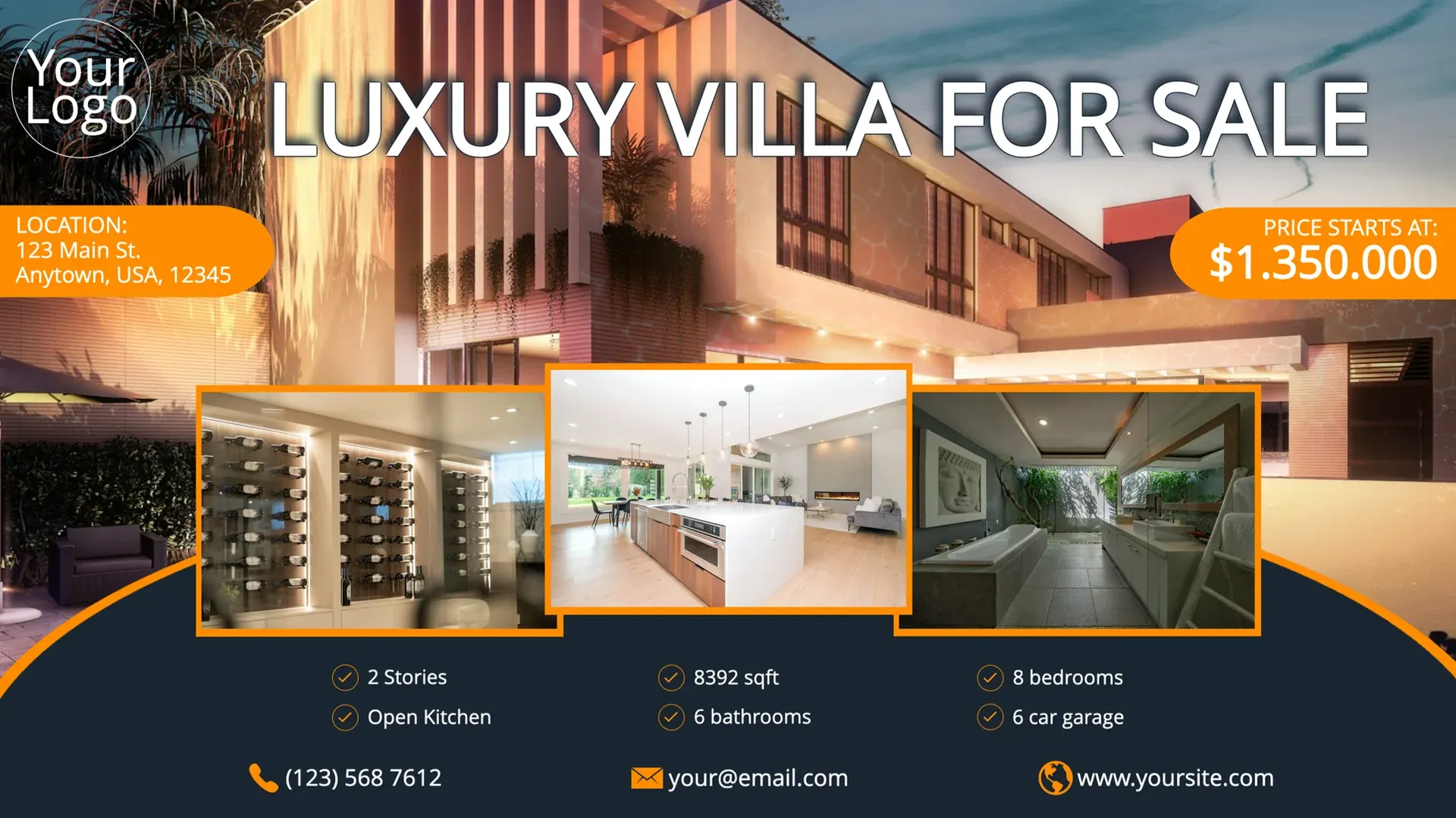 Luxusvilla zu verkaufen: Digital-Signage-Vorlage für Immobilien