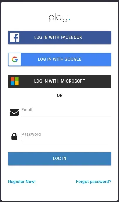 Registrierungsseite von Play Digital Signage mit der Schaltfläche Log in with Microsoft