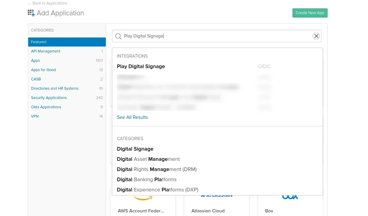 Suche nach Play Digital Signage im Okta Integration Network