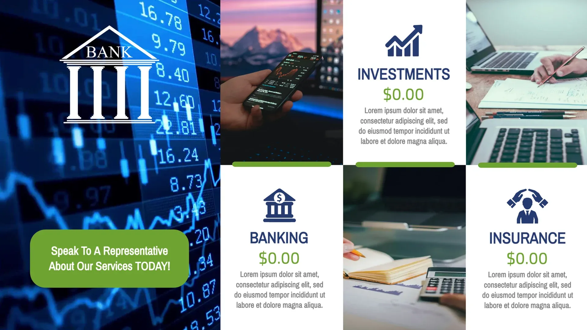 Unsere Bankdienstleistungen: Digital-Signage-Vorlage für Finanzen