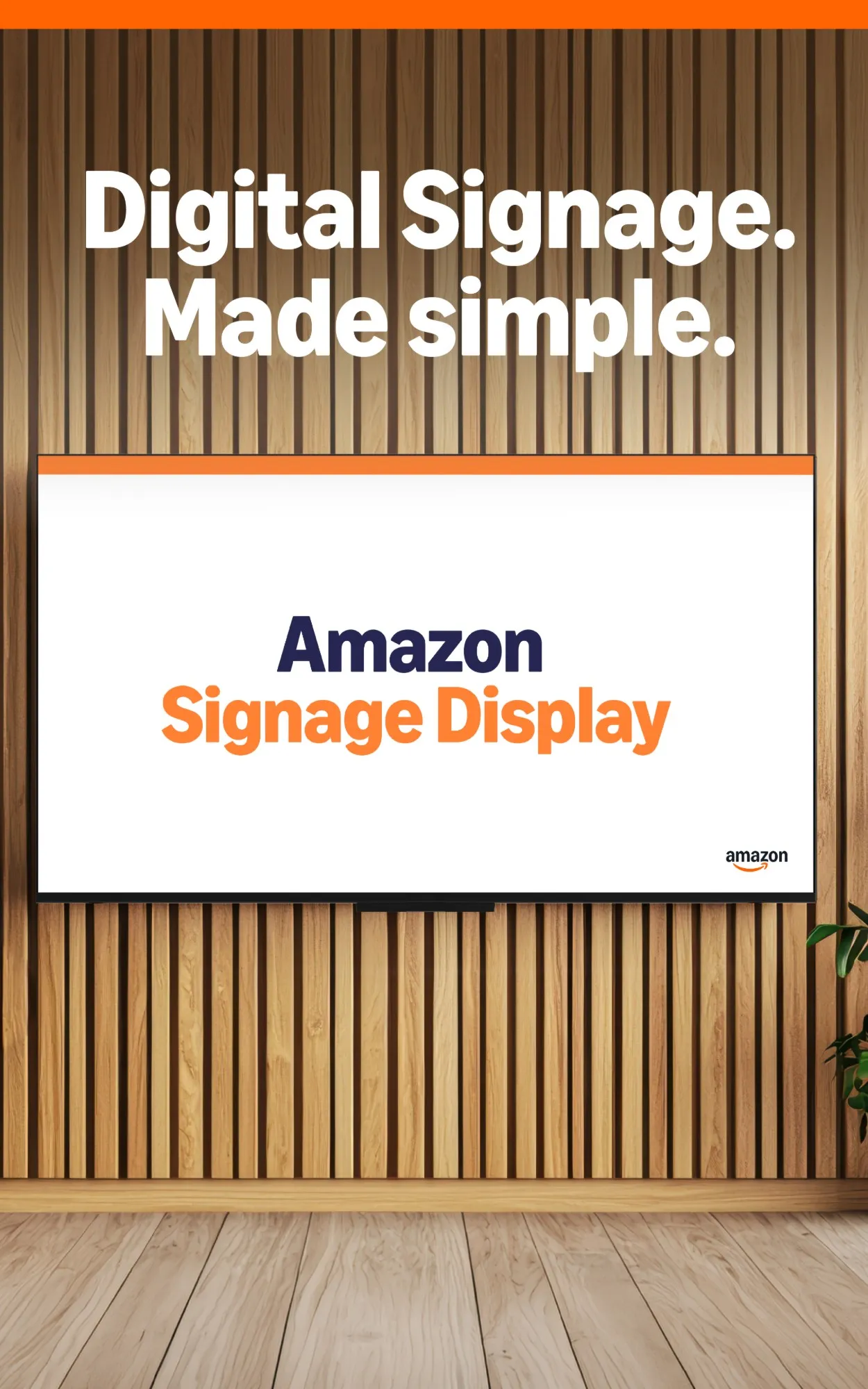 Amazon Signage Display an einer Holzwand montiert
