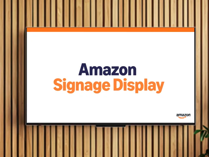 Amazon Signage Display mit dem Amazon-Logo auf dem Bildschirm