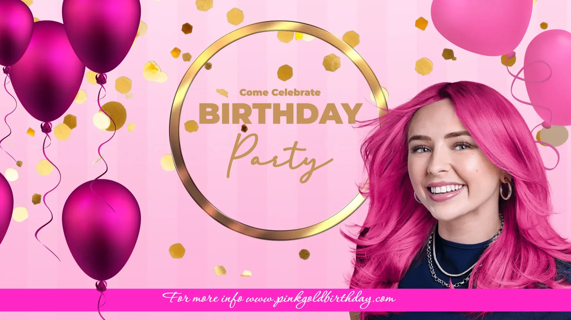 Geburtstag in Rosa und Gold: Digital-Signage-Vorlage für Unterhaltung