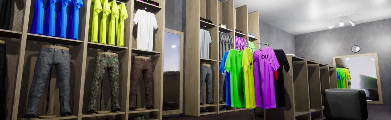 Modegeschäft mit bunten Hemden in der Auslage