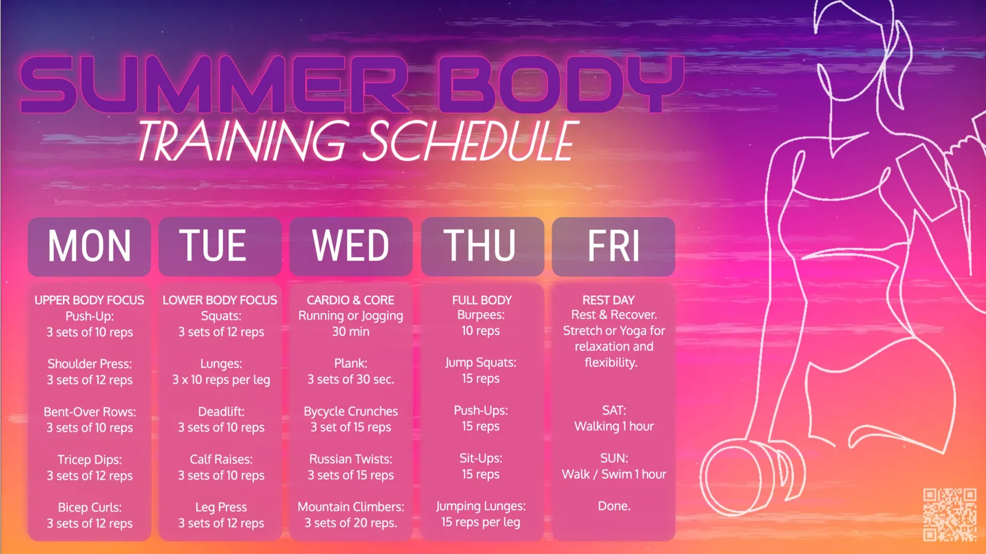 Sommer-Fitnessplan für Frauen: Digital-Signage-Vorlage für Fitness