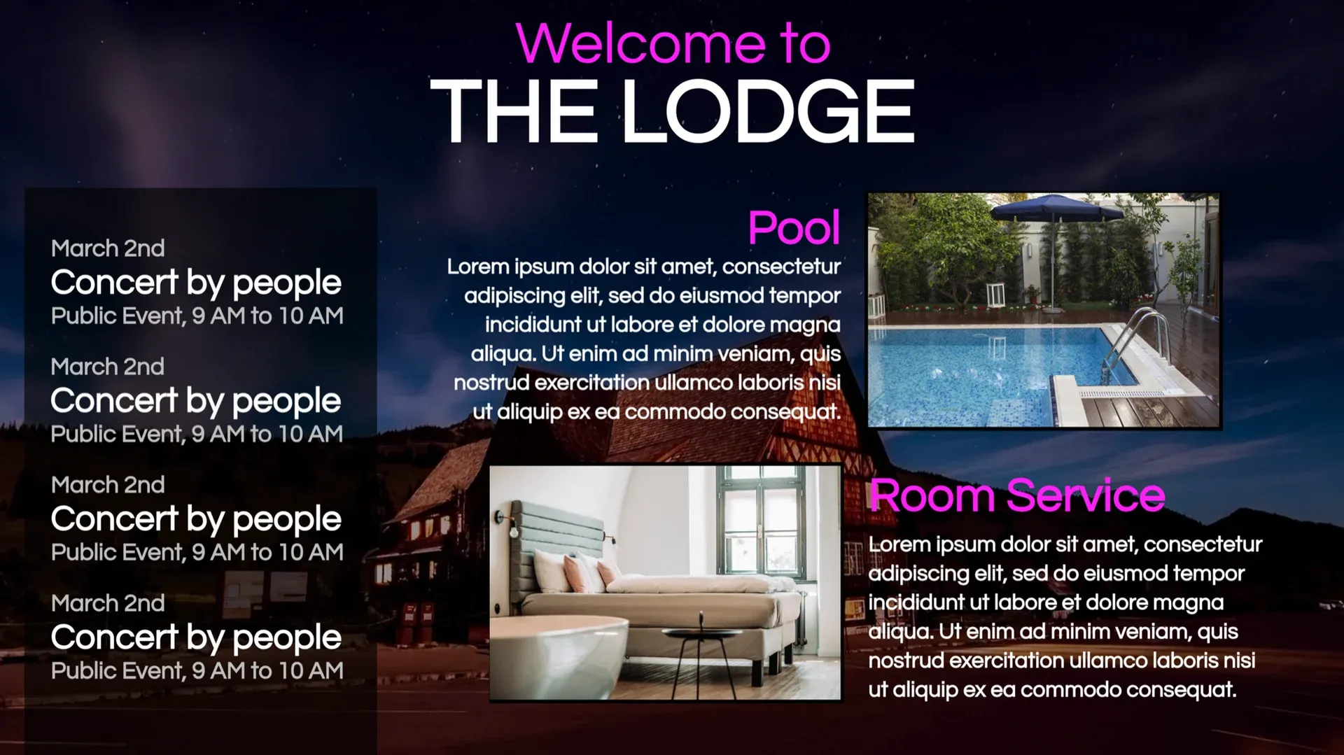 Die Lodge: Digital-Signage-Vorlage für Hotellerie